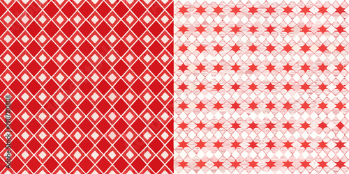Red patterned background featuring diamonds and stars split vertically