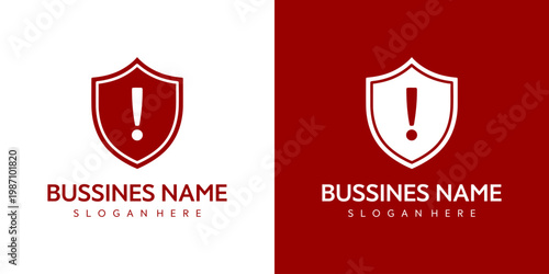 Business Logo Template with Red and White Shields and Exclamation Marks