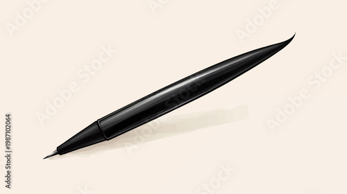 Digitally created illustration of a black pen on a neutral background, with artistic shadows