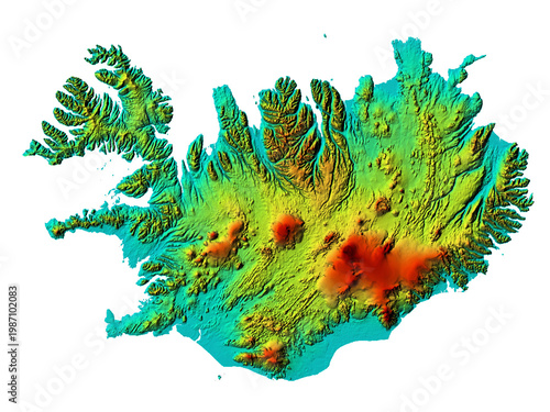 Iceland Map Detailed Elevation Terrain Isolated Transparent Background