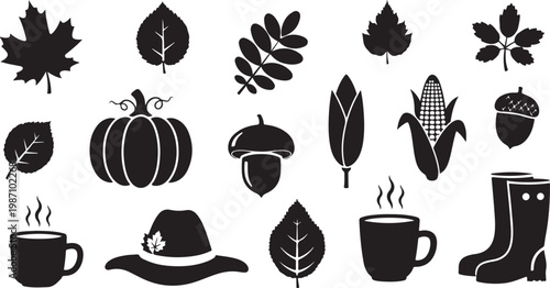 Autumn Leaves and Fall Season Icon Set Collection