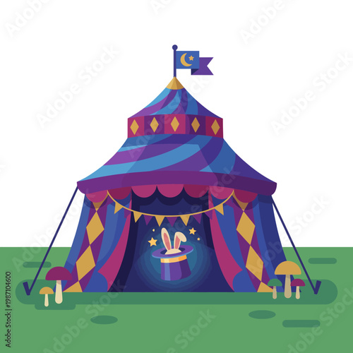This enchanting circus tent image captures the whimsical essence of magic, featuring vibrant colors and playful elements, ideal for creating a magical atmosphere.