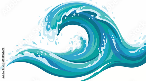 A beautifully stylized illustration of a dynamic wave, capturing the motion of water with a range of aqua tones and splashes, ideal for ocean-themed projects.