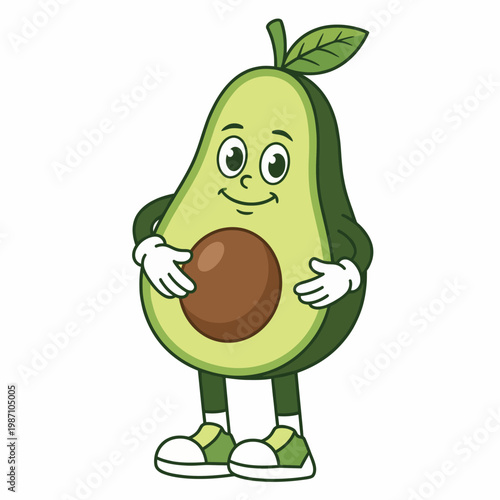 This delightful image features a friendly avocado character, complete with arms and legs, designed to promote healthy eating and the enjoyment of nutritious foods.