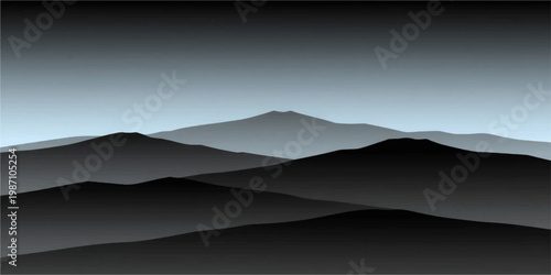 Abstract Mist-Shrouded Majesty: A serene vista unfolds, revealing layers of majestic mountain peaks enveloped in a soft, ethereal mist, creating a sense of tranquility and awe.