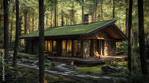 Serene Stone Cottage nestled in a lush forest