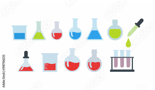 Transparent laboratory glassware line art vector chemical equipment illustration science set