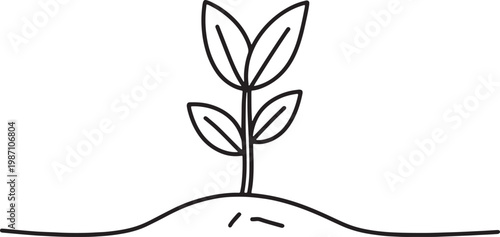 Growing plant seedling on soil mound symbol representing nature environmental growth and gardening vector design concept.