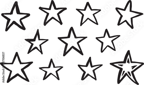 Hand drawn star shapes Vector Illustration on transparent background.