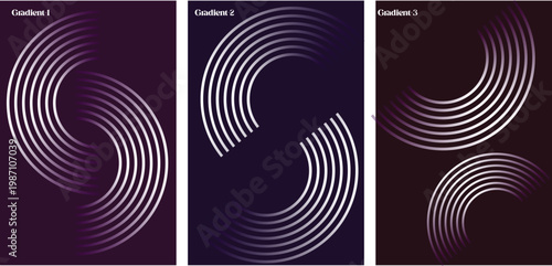 A series of grayscale images with white curved lines on a black background