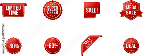 discount labels and promotional price badges with offer deal coupon banner marketing stickers isolated on transparent background