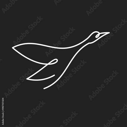 Minimalist One Line Art Flying Swan Logo Design on Dark Background
