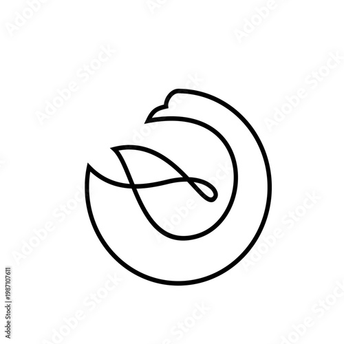 Continuous Line Art Bird Logo in Circular Shape - Minimalist Black and White Vector Icon