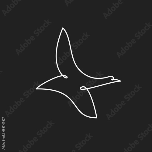 Minimalist Continuous Line Drawing of a Flying Bird