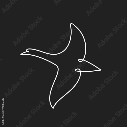 Minimalist One Continuous Line Art Drawing of a Graceful Flying Bird on a Dark Background