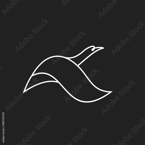 Minimalist Line Art Flying Bird Logo Design on Black Background