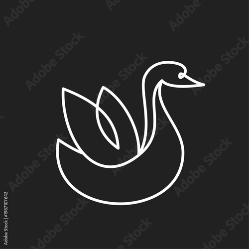 Elegant Minimalist Continuous Line Art Swan Illustration on Black Background