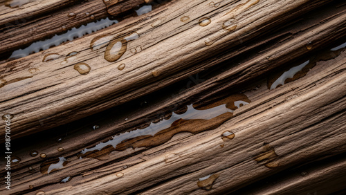 Close up macro shot of wet wood grain texture
