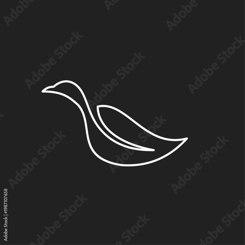 Minimalist White Line Art Swan Logo Design on Black Background