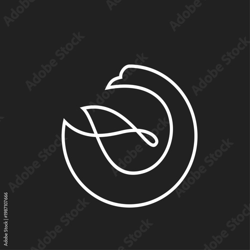Minimalist Continuous Line Art Swan Logo Design on Black Background