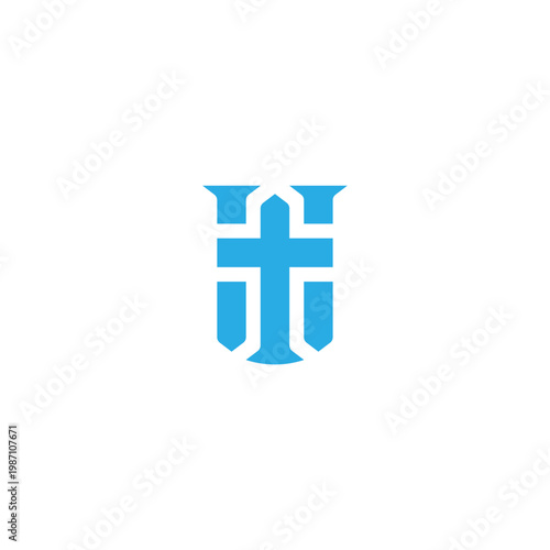 Abstract modern logo featuring three nails forming a Christian cross. Blue geometric vector design, ideal for churches, ministries, and religious branding.