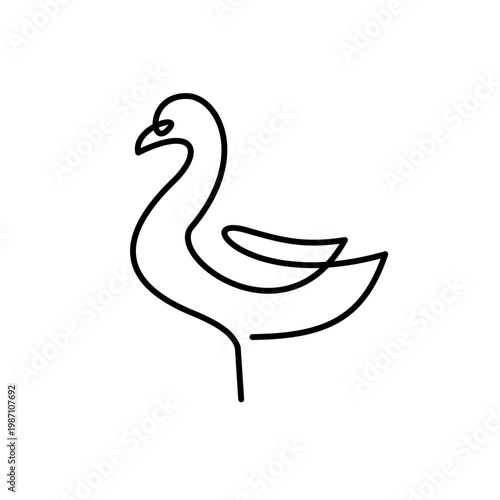 Minimalist One Line Drawing of an Elegant Swan on White Background