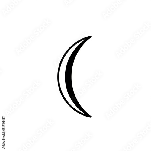 A minimalist crescent moon icon in a simple black silhouette on a white background