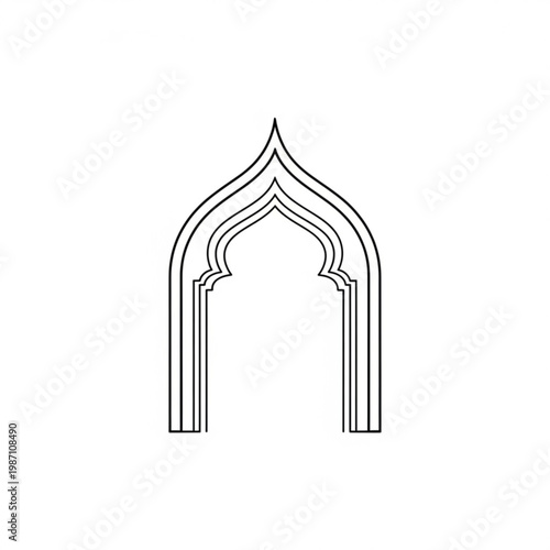 A minimalist line art illustration of an arched doorway with intricate details