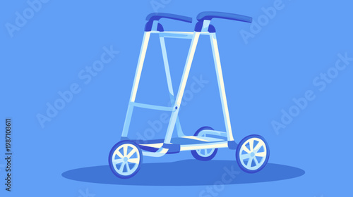 A stylized illustration of a walker rendered in shades of blue with a shadow, flat design