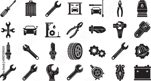 Collection of various tools and equipment icons set