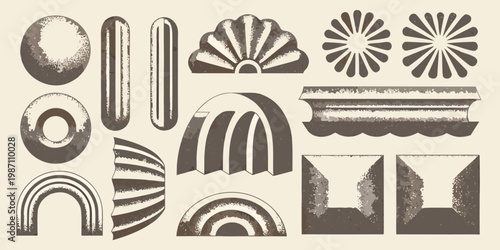 Vintage architectural elements and organic shapes in a brown palette