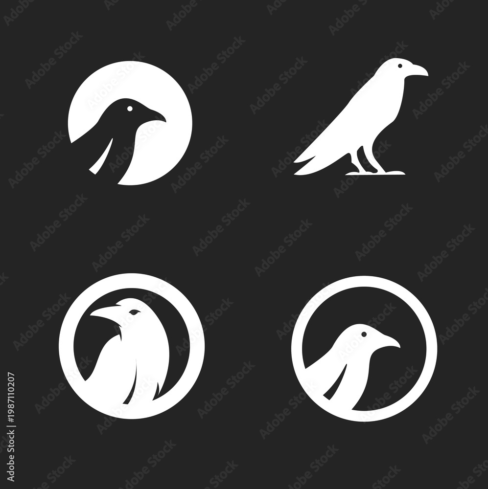 Fototapeta premium Minimalist Bird Logo Collection - Abstract Raven and Crow Designs