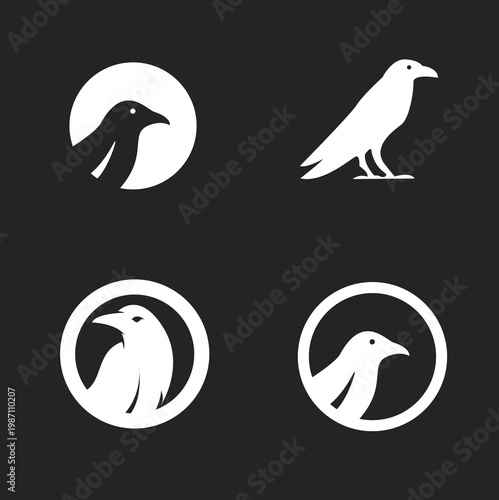 Minimalist Bird Logo Collection - Abstract Raven and Crow Designs
