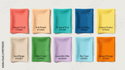 A modern fashion color trend concept featuring a curated palette of seasonal tones displayed in a clean and minimal grid layout. Perfect for branding, design inspiration, social media, and fashion-rel