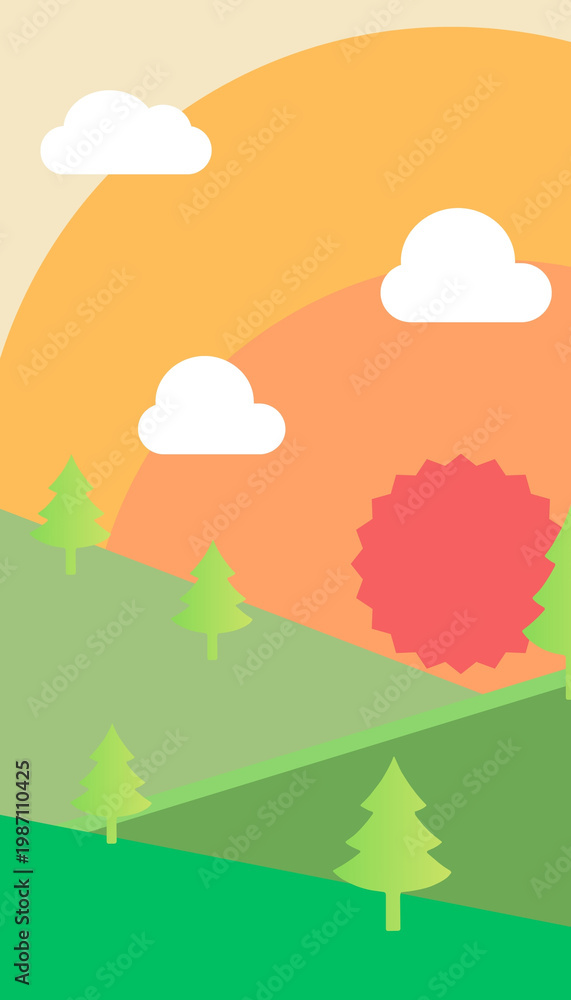 Fototapeta premium Simple Geometric Landscape Illustration in Flat Art Style