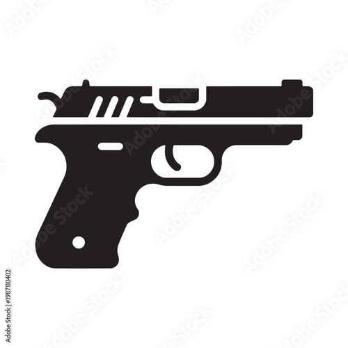 Simple black and white illustration of a semi automatic handgun