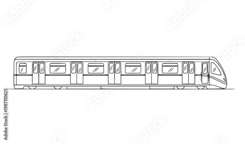 Metro train line sketch vector side view subway illustration isolated on white background