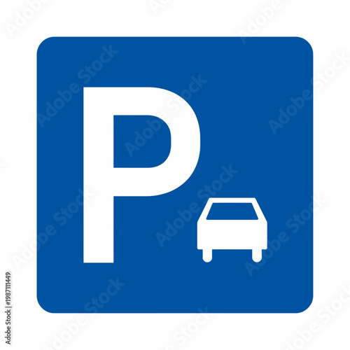 Fotografi Blue vector parking sign with a white letter p and a car icon