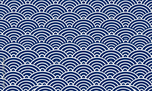 Japanese Seigaiha Wave Pattern Blue White Seamless Traditional Asian Background