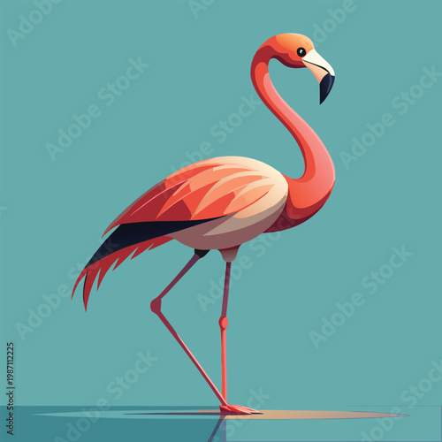 Stylized Pink Flamingo Standing in Shallow Water