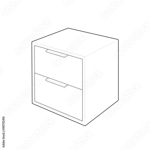 Isometric 2 drawer nightstand and flush front bedside table linear drawing