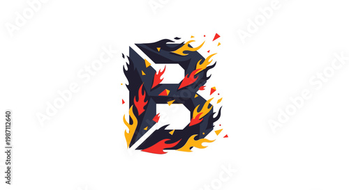 Flaming letter B logo symbol with black, red, and yellow colors
