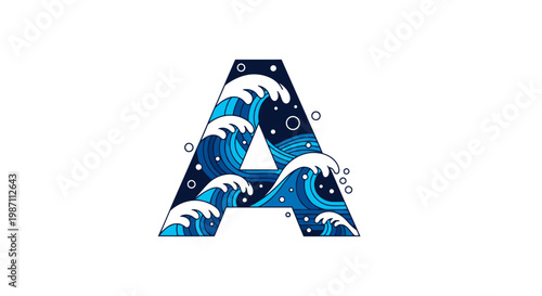 Wave letter A typography ocean graphic design element