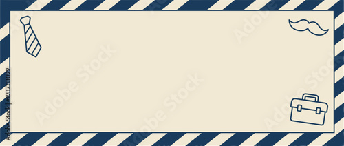 Fathers Day Card Design with Tie, Briefcase, and Mustache Icons on Striped Background