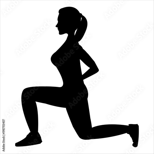 Athletic Woman Performing Static Forward Lunge Pose in Minimal Silhouette Style