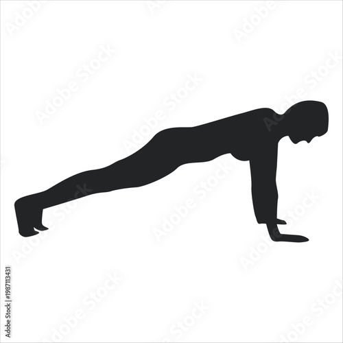 High Plank Push Up Position Silhouette Showing Full Body Strength and Core Stability
