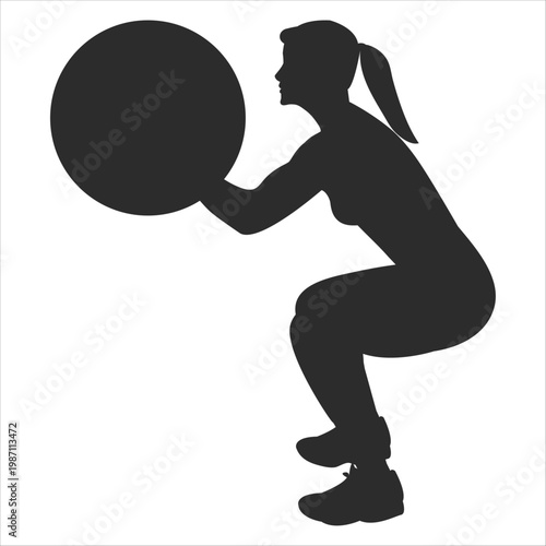 Squat Exercise with Stability Ball Silhouette in Lower Body Strength Training Pose