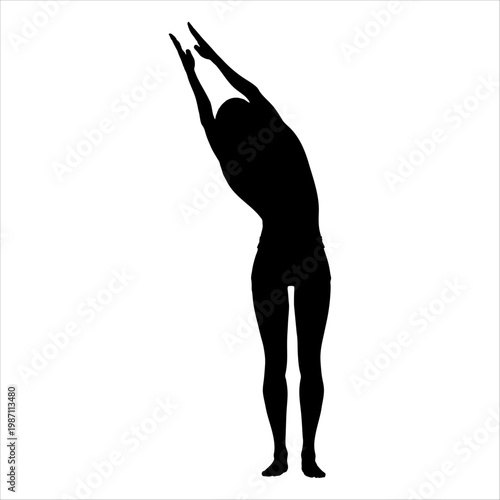 Standing Side Bend Stretch Silhouette with Arms Overhead for Full Body Flexibility