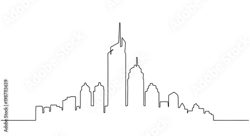 Minimalist continuous line drawing of Melbourne city skyline.
