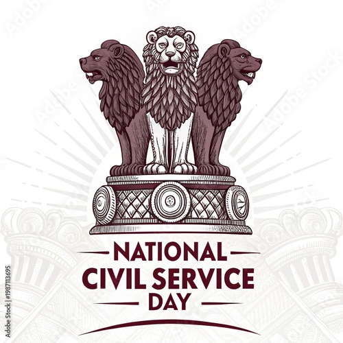 National Civil Service Day poster with detailed emblem and decorative background.